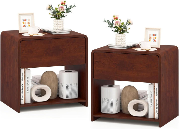 Giantex Modern Nightstand with Drawer Set of 1/2 Storage Open Shelf