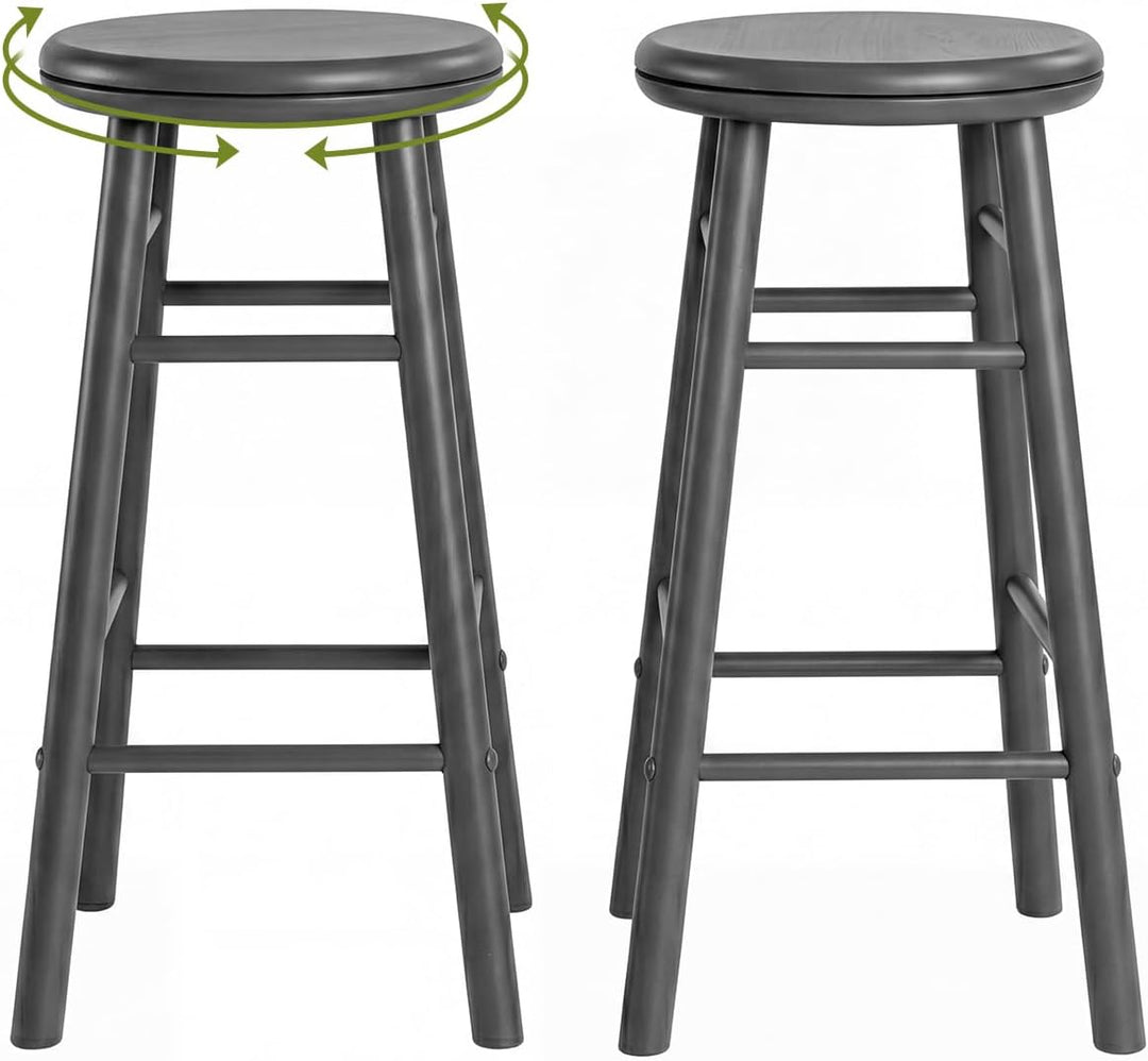 GIANTEX 24 Inch Swivel Bar Stools Set of 2, Rubber Wood, Walnut | Round Bar Chairs w/Backless Design