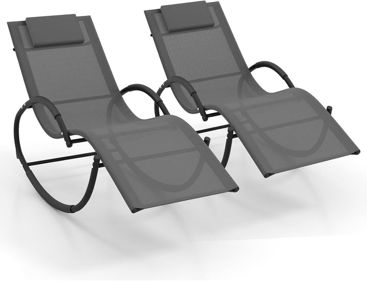 Giantex Outdoor Rocking Lounge Chair, Zero Gravity Rocking Chair with Removable Headrest, Breathable Backrest &amp; Seat