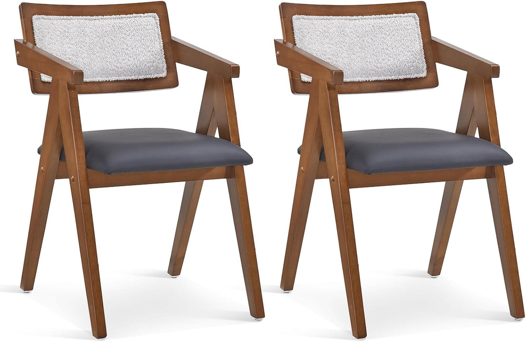 Giantex Wooden Dining Chairs Set of 2, Mid Century Upholstered Kitchen Chairs w/Leathaire Seat Cushions