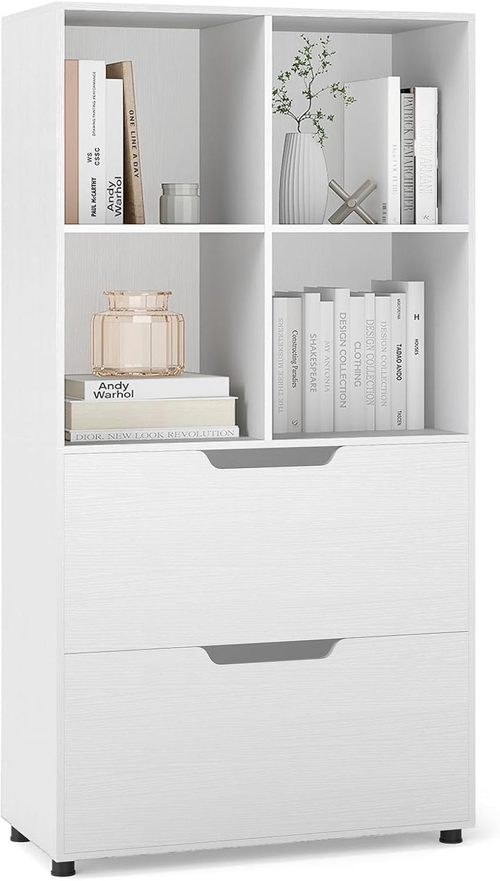 Giantex Bookshelf with 4 Cubes &amp; 2 Drawers 51” Tall Floor Bookcase with Anti-tip Kits