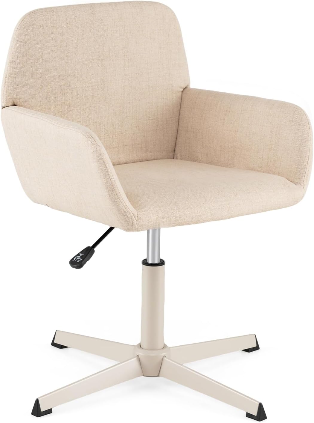 GIANTEX Vanity Chair with Back, 360° Swivel Armchair w/Adjustable Height | Fabric Upholstered Accent Chair with Heavy-duty Metal Cross Base