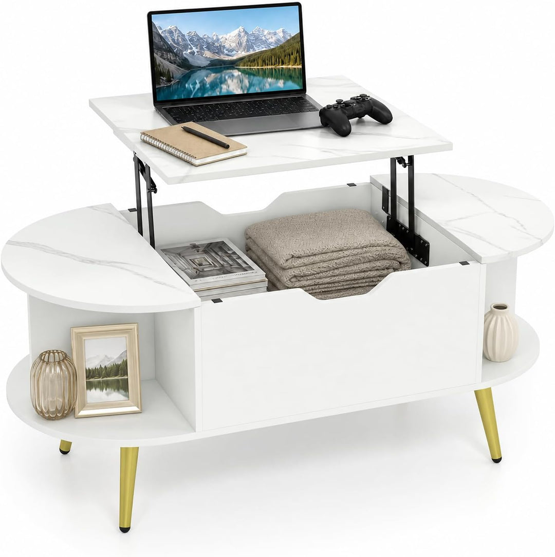 GIANTEX Lift Top Coffee Table with Storage, 39.5" Faux Marble Center Table