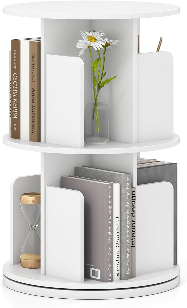 Giantex 2-Tier Rotating Bookshelf 360° Display Rack w/Dividers &amp; Anti-Falling Baffles