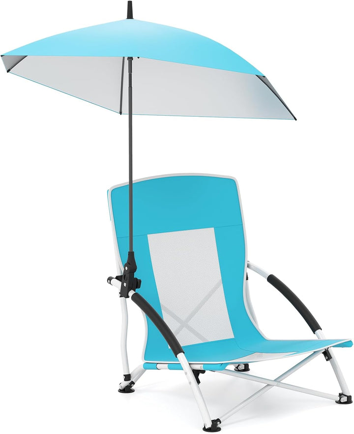Giantex Low Folding Beach Chair with Detachable &amp; Adjustable Umbrella