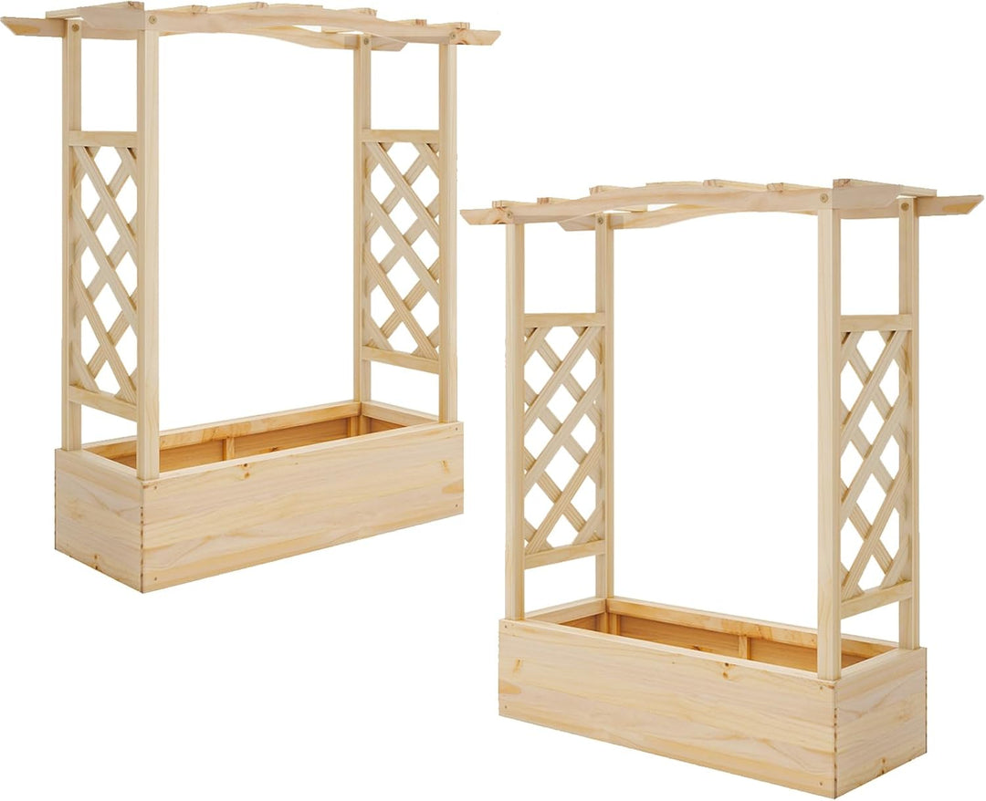 Giantex Raised Garden Bed with Sided Trellis &amp; Hanging Roof, Wood Planter Box, 44”x14”x45” (L x W x H)