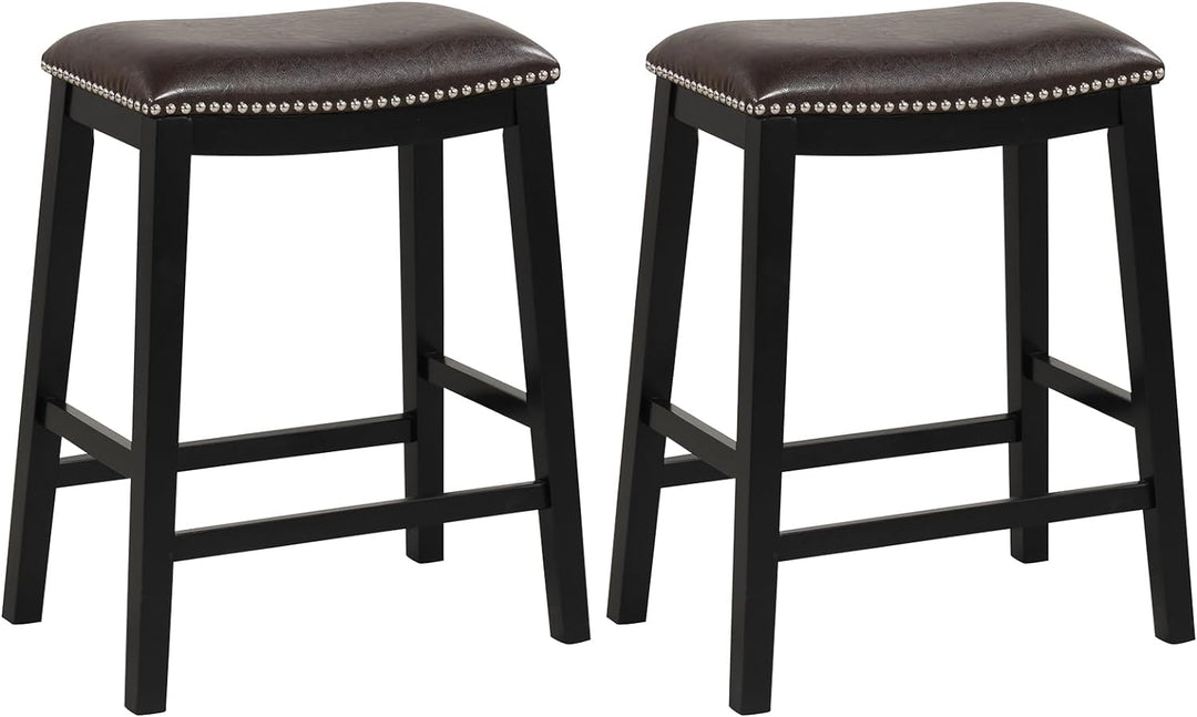 Giantex 26" Counter Height Bar Stools Set of 2, Faux PVC Leather Farmhouse Barstools w/Padded Seat