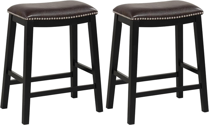 Giantex 26" Counter Height Bar Stools Set of 2, Faux PVC Leather Farmhouse Barstools w/Padded Seat