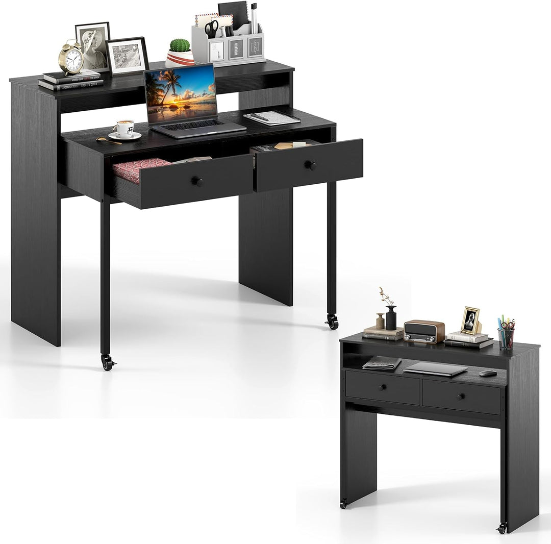 Giantex Small Computer Desk with Hutch &amp; Drawers