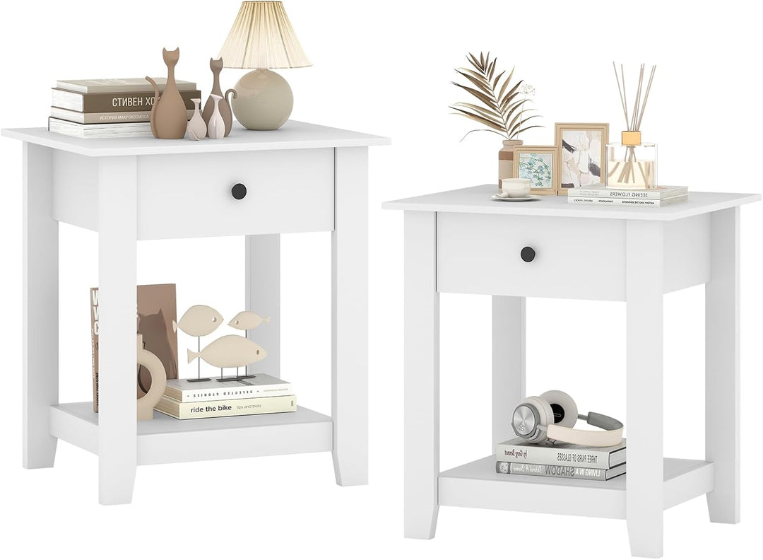 Giantex Nightstand with Drawer 2-Tier Modern Bedside Table with Open Shelf and Storage