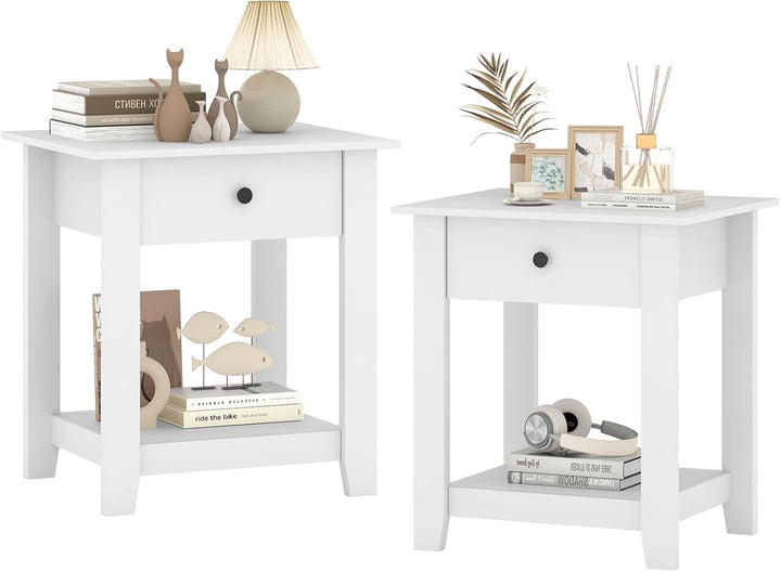 Giantex Nightstand with Drawer 2-Tier Modern Bedside Table with Open Shelf and Storage