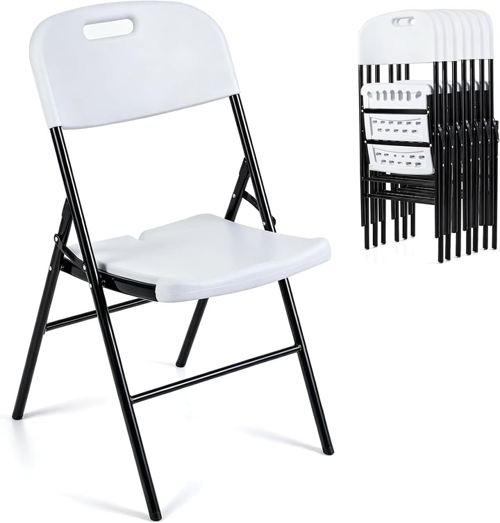 Giantex Folding Plastic Chairs 4 Pack w/HDPE Backrest &amp; Seat, White | Stackable Portable Seating w/ Steel Frame
