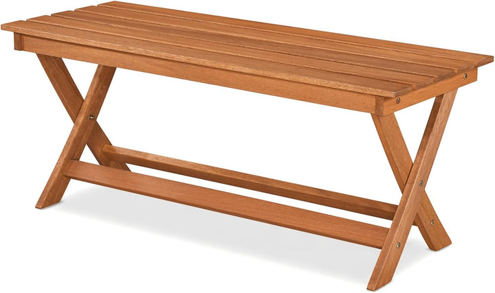 Giantex Outdoor Wooden Bench Backless Patio Bench with Slatted Seat | Wooden Garden Bench with X-Shaped Legs