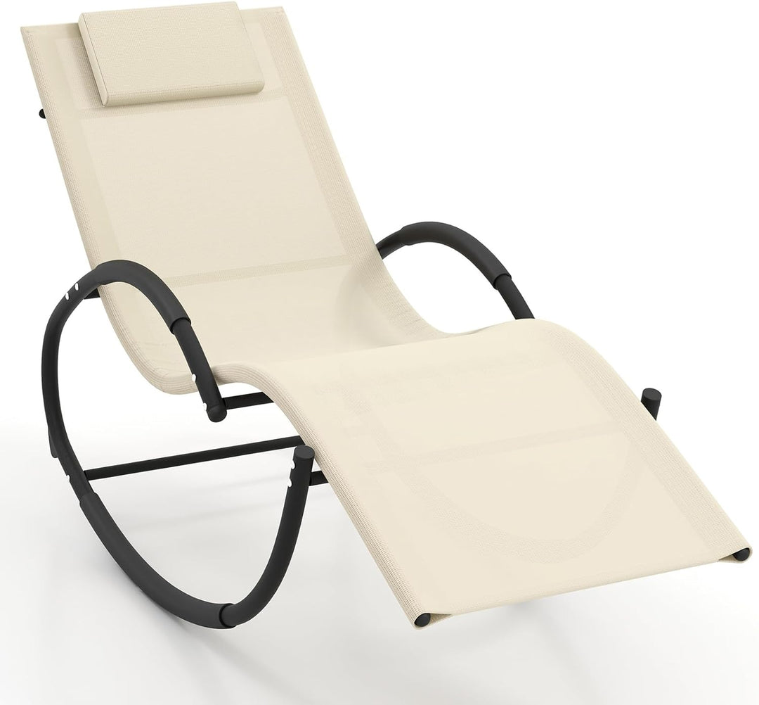 Giantex Outdoor Rocking Lounge Chair, Zero Gravity Rocking Chair with Removable Headrest, Breathable Backrest &amp; Seat