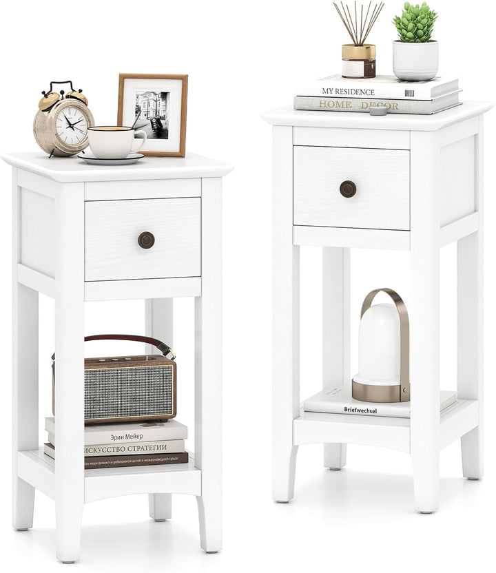 Giantex Narrow End Table with Drawer 23.5" H Side Table w/Open Storage Shelf &amp; Solid Wood Frame