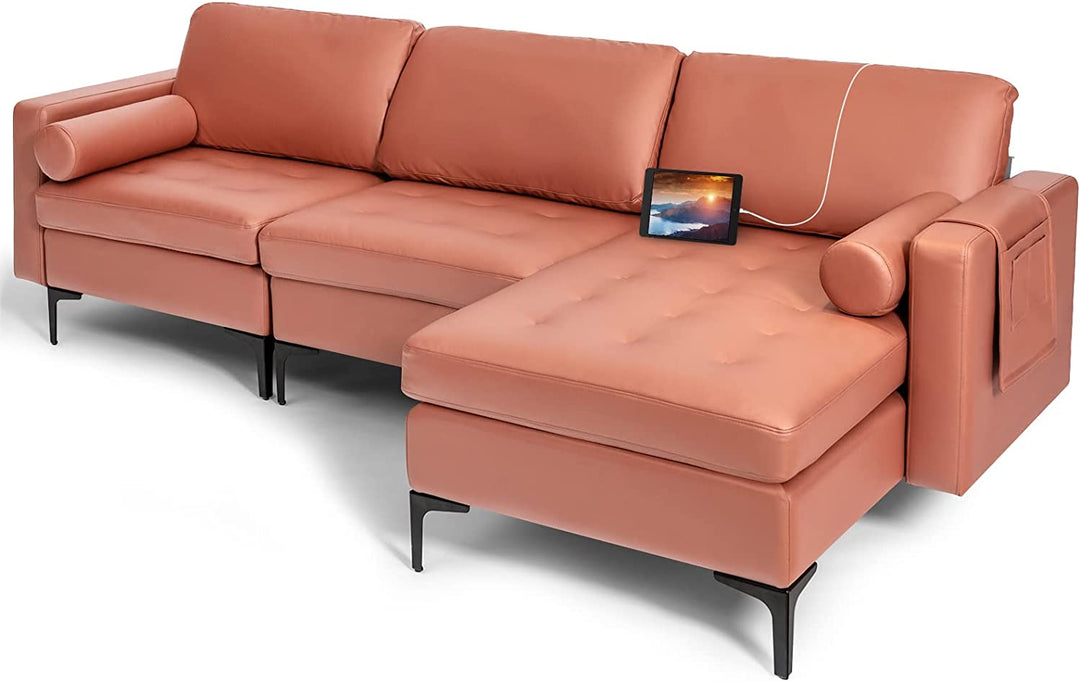 Giantex 97" Large Couch, 3 Seat Sectional Sofa Set, L-Shaped Modular Sleeper with Chaise Lounge &amp; USB Port &amp; Socket