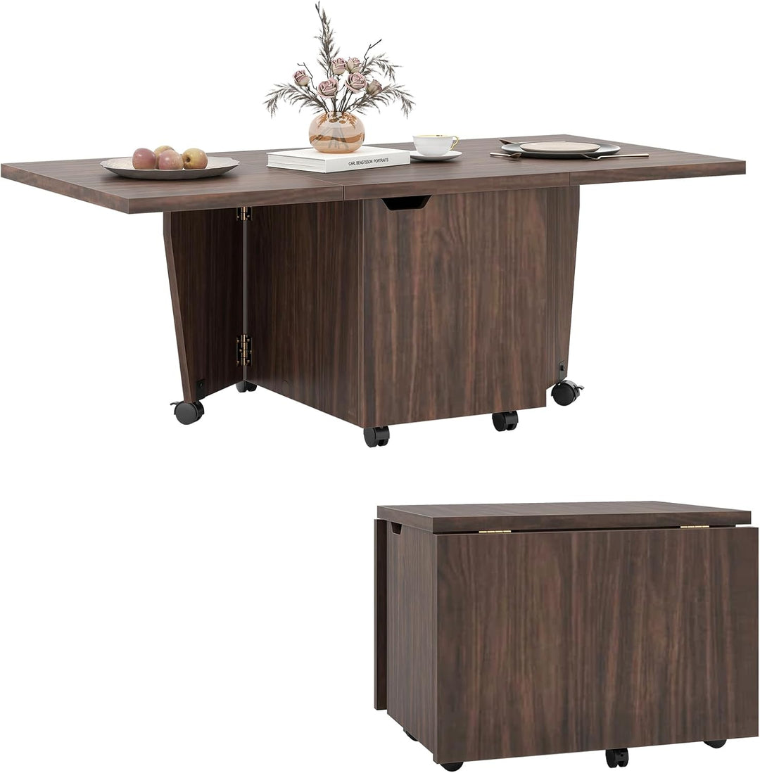 Giantex Folding Coffee Table 48 Inch Drop Leaf Extendable Center Table with Storage Cabinet &amp; Wheels