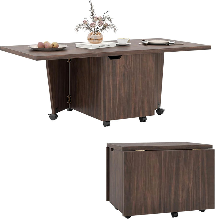 Giantex Folding Coffee Table 48 Inch Drop Leaf Extendable Center Table with Storage Cabinet &amp; Wheels