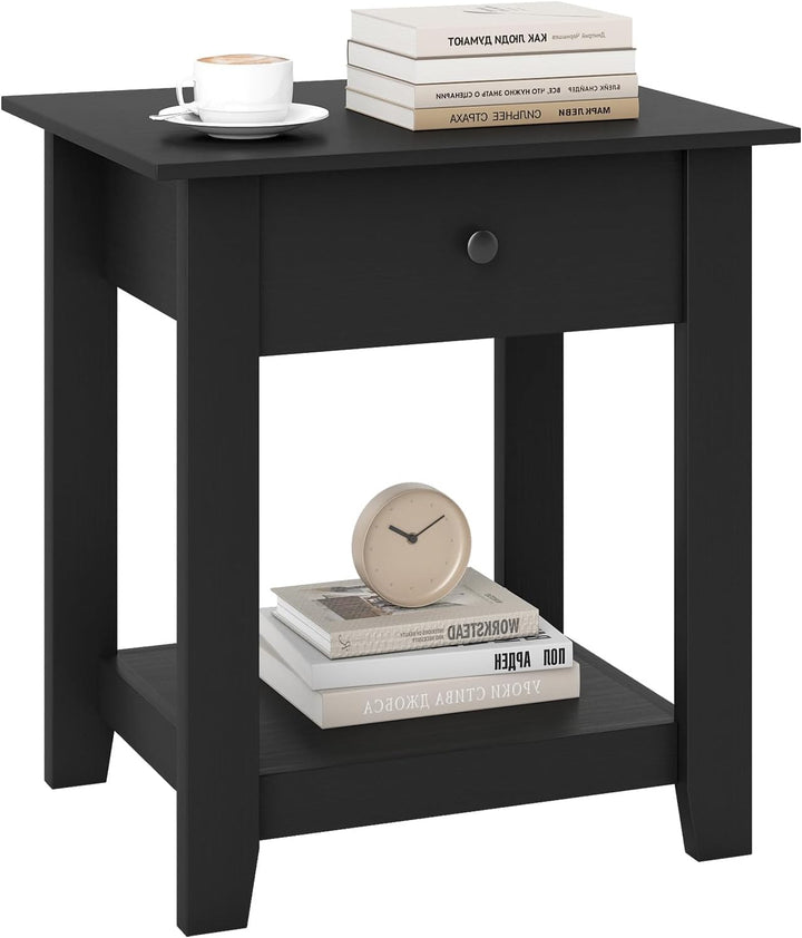 Giantex Nightstand with Drawer 2-Tier Modern Bedside Table with Open Shelf and Storage