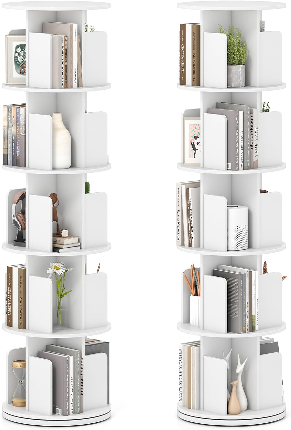 Giantex 5-Tier Rotating Bookshelf 360° Display Rack w/Dividers &amp; Anti-Falling Baffles