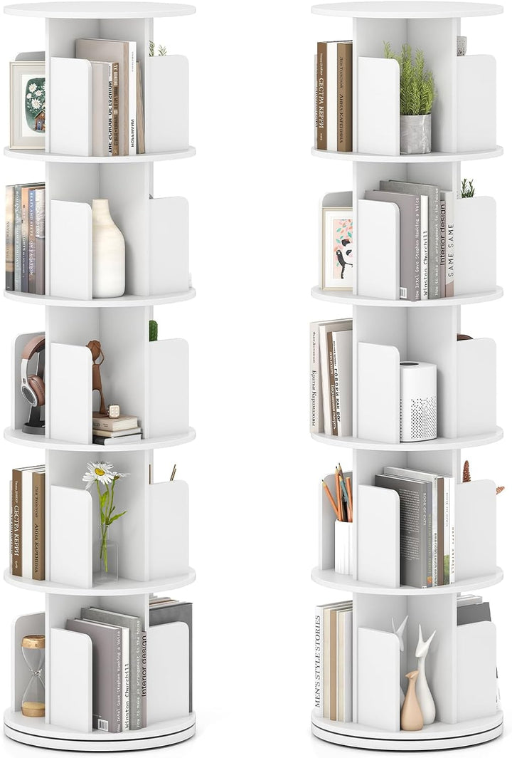 Giantex 5-Tier Rotating Bookshelf 360° Display Rack w/Dividers &amp; Anti-Falling Baffles