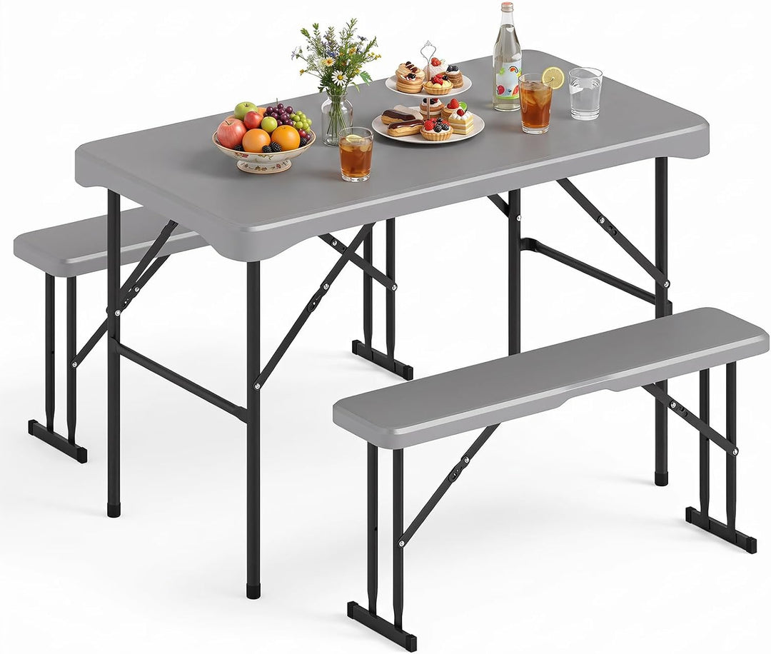 Giantex Folding Picnic Table Bench Set | Rectangular Patio Dining Table Set for 4