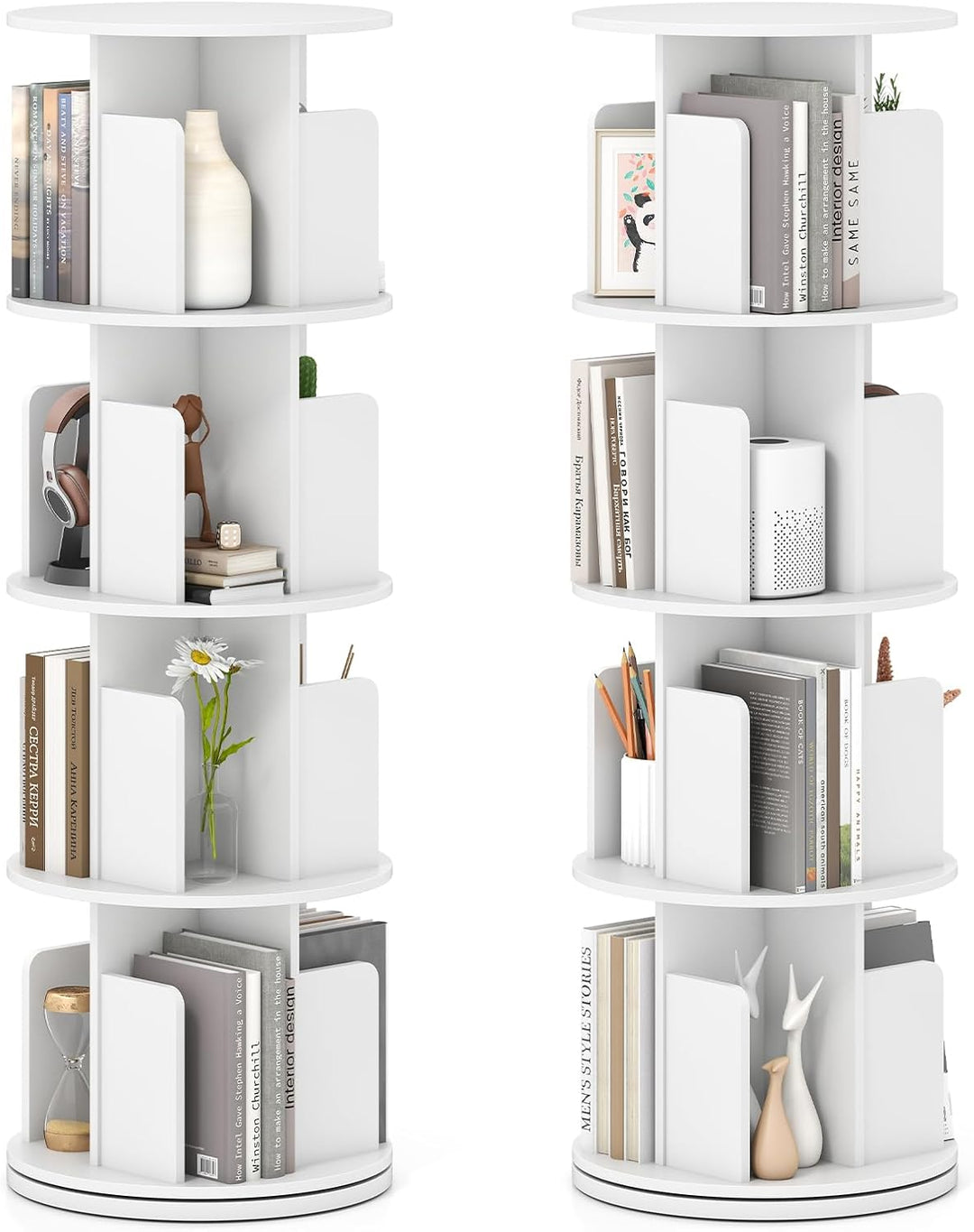 Giantex 4-Tier Rotating Bookshelf 360° Display Rack w/Dividers &amp; Anti-Falling Baffles