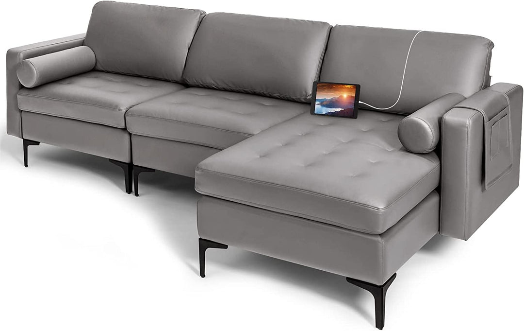 Giantex 97" Large Couch, 3 Seat Sectional Sofa Set, L-Shaped Modular Sleeper with Chaise Lounge &amp; USB Port &amp; Socket