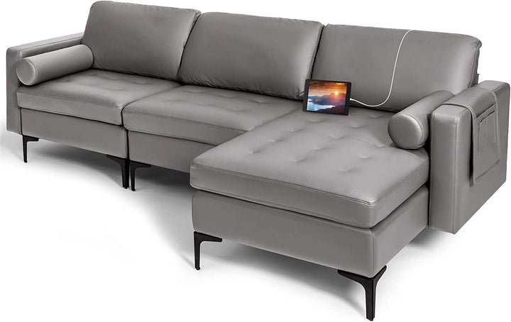 Giantex 97" Large Couch, 3 Seat Sectional Sofa Set, L-Shaped Modular Sleeper with Chaise Lounge &amp; USB Port &amp; Socket