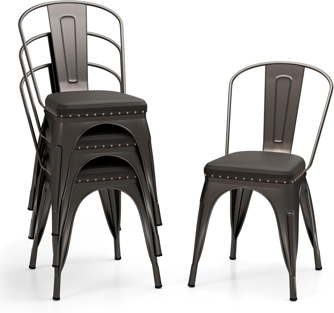 Giantex Metal Dining Chairs Set of 4 with Detachable Backrest &amp; PU Leather Padded Seat