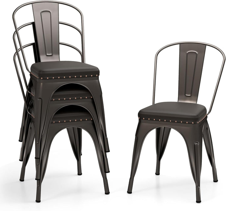 Giantex Metal Dining Chairs Set of 4 with Detachable Backrest &amp; PU Leather Padded Seat