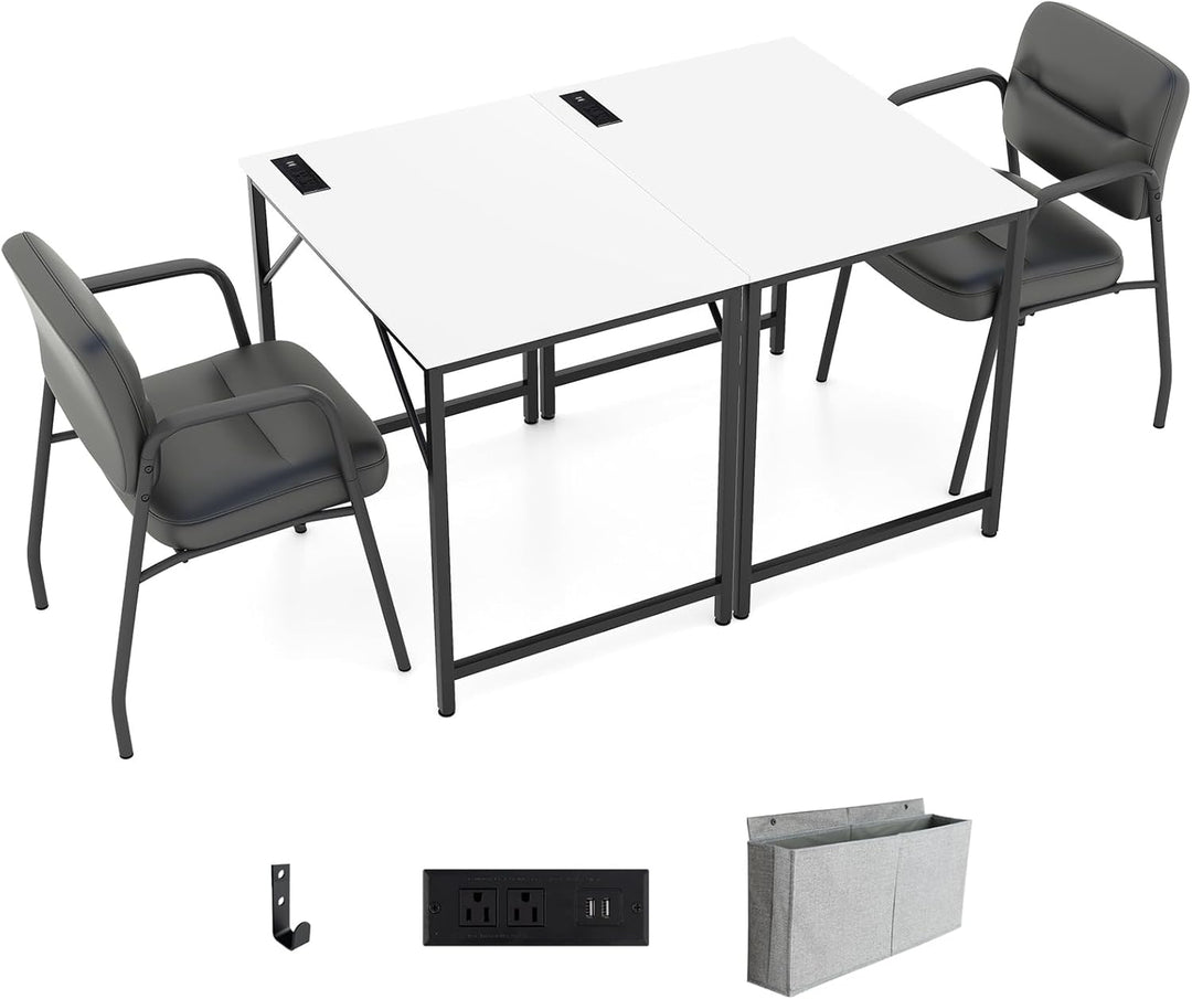 Giantex Conference Table with Charging Station, 2/4/6 PCS 32" x 24" Rectangular Meeting Room Desk with Storage Bag &amp; Hook