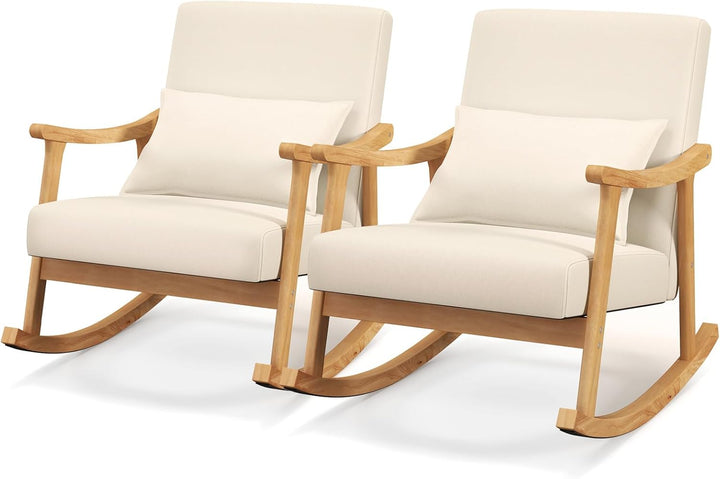 Giantex Upholstered Rocking Chair - Modern Rocker with Rubber Wood Frame, Comfy Backrest &amp; Seat