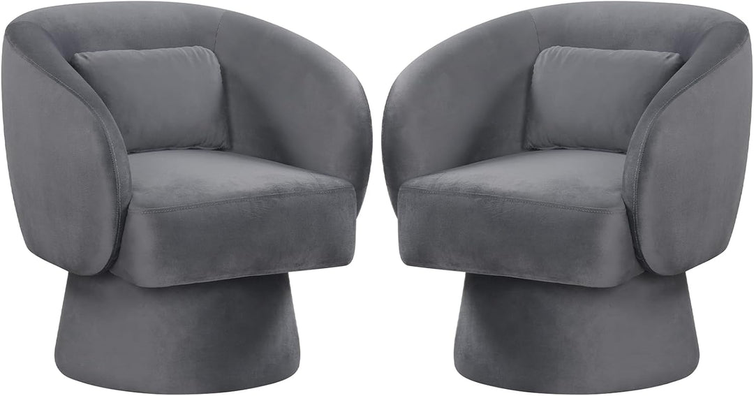 Giantex Swivel Accent Chair Upholstered Barrel Chair with Curved Back &amp; Removable Lumbar Pillow
