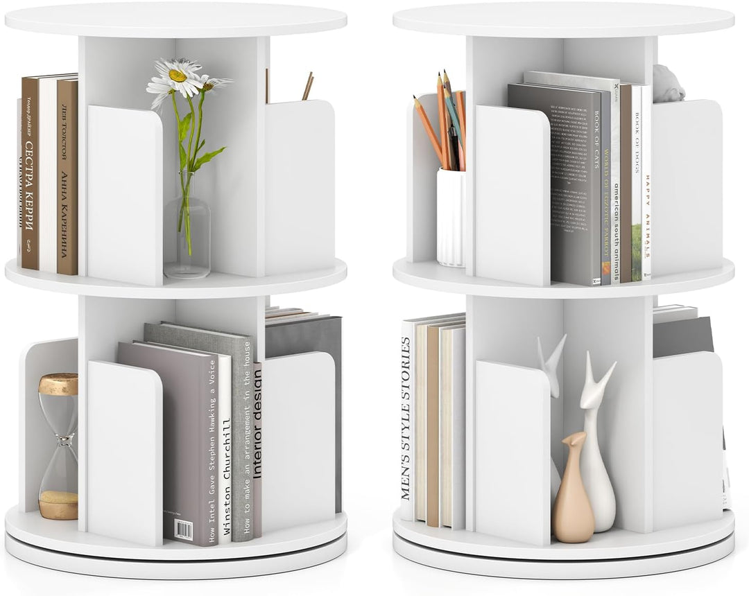 Giantex 2-Tier Rotating Bookshelf 360° Display Rack w/Dividers &amp; Anti-Falling Baffles