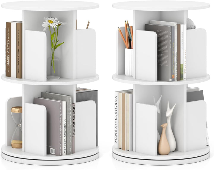 Giantex 2-Tier Rotating Bookshelf 360° Display Rack w/Dividers &amp; Anti-Falling Baffles