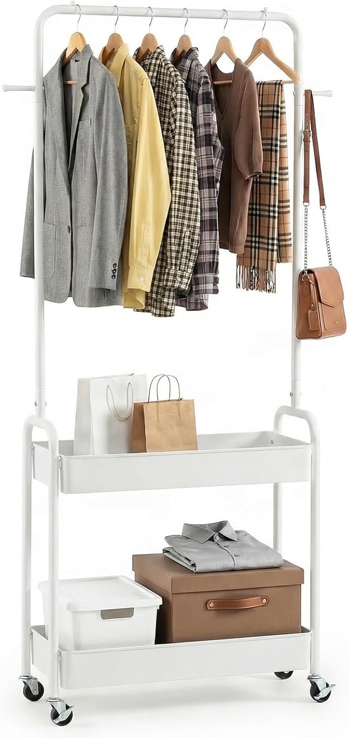 Giantex Heavy-Duty Rolling Clothes Rack with 2 Storage Baskets &amp; Side Hooks