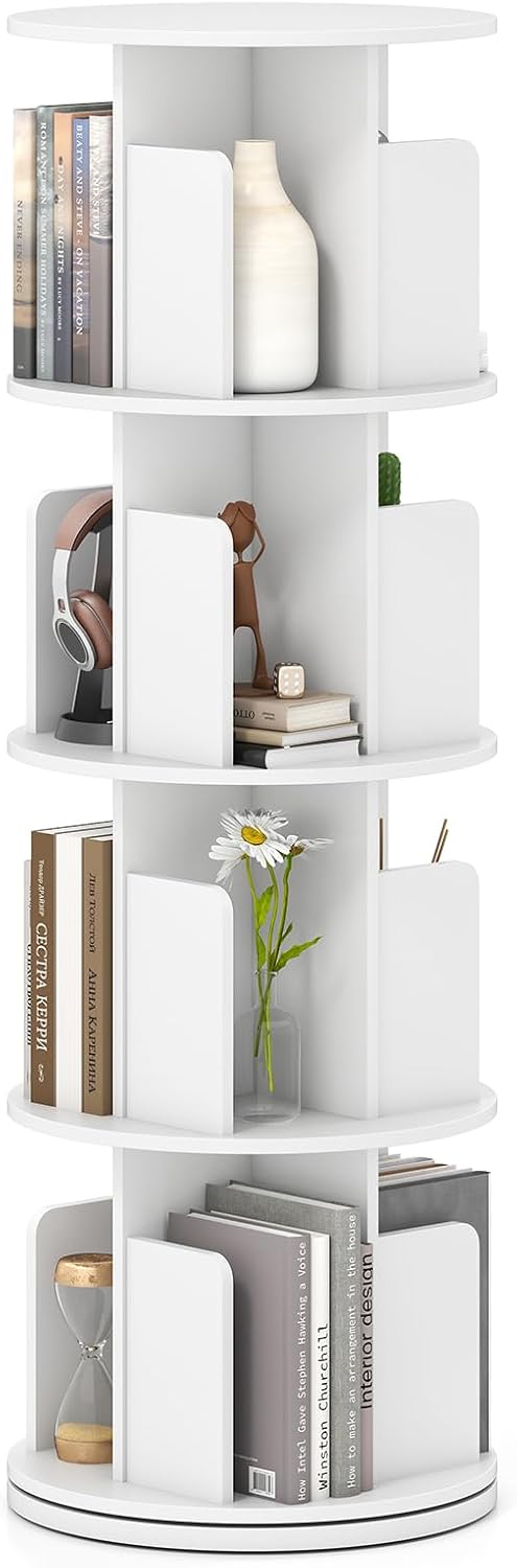 Giantex 4-Tier Rotating Bookshelf 360° Display Rack w/Dividers &amp; Anti-Falling Baffles
