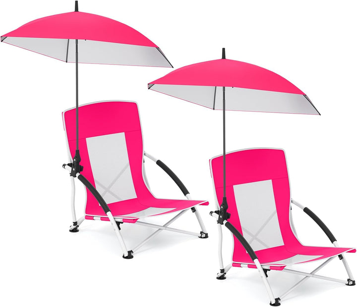 Giantex Low Folding Beach Chair with Detachable &amp; Adjustable Umbrella