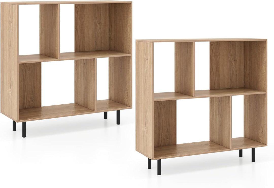 Giantex 3-Tier Bookcase, Modern Cube Bookshelf with 4 Compartments &amp; Metal Legs, Minimalist Freestanding Storage Organizer