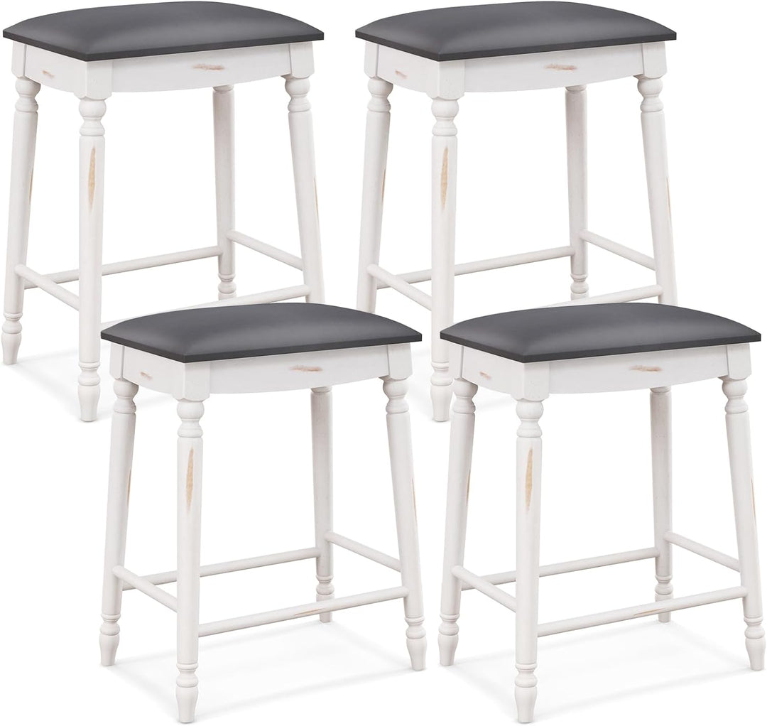 Giantex Bar Stools, 29"/24" Bar Height Saddle Stools w/Padded Seat, Rubber Wood Legs, Footrests &amp; Antiqued Surface