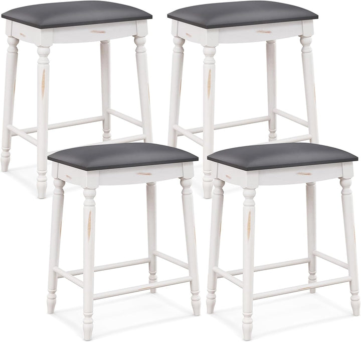 Giantex Bar Stools, 29"/24" Bar Height Saddle Stools w/Padded Seat, Rubber Wood Legs, Footrests &amp; Antiqued Surface