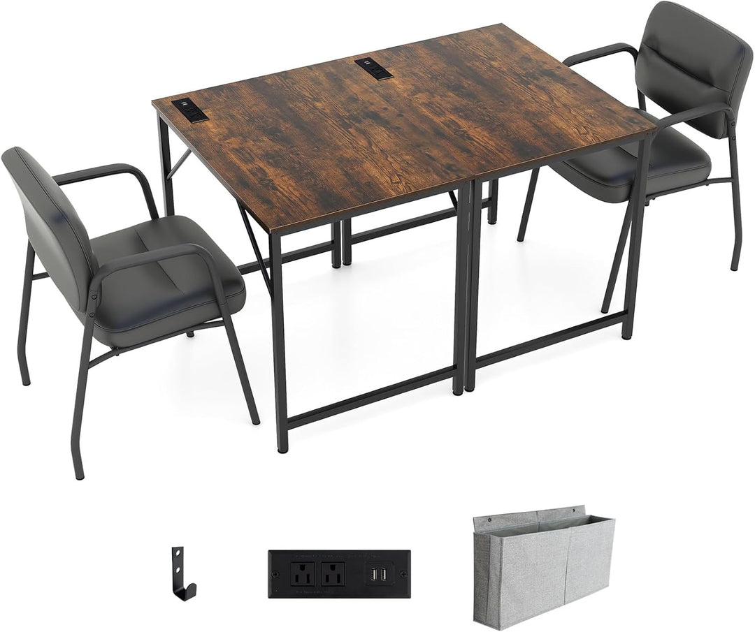 Giantex Conference Table with Charging Station, 2/4/6 PCS 32" x 24" Rectangular Meeting Room Desk with Storage Bag &amp; Hook