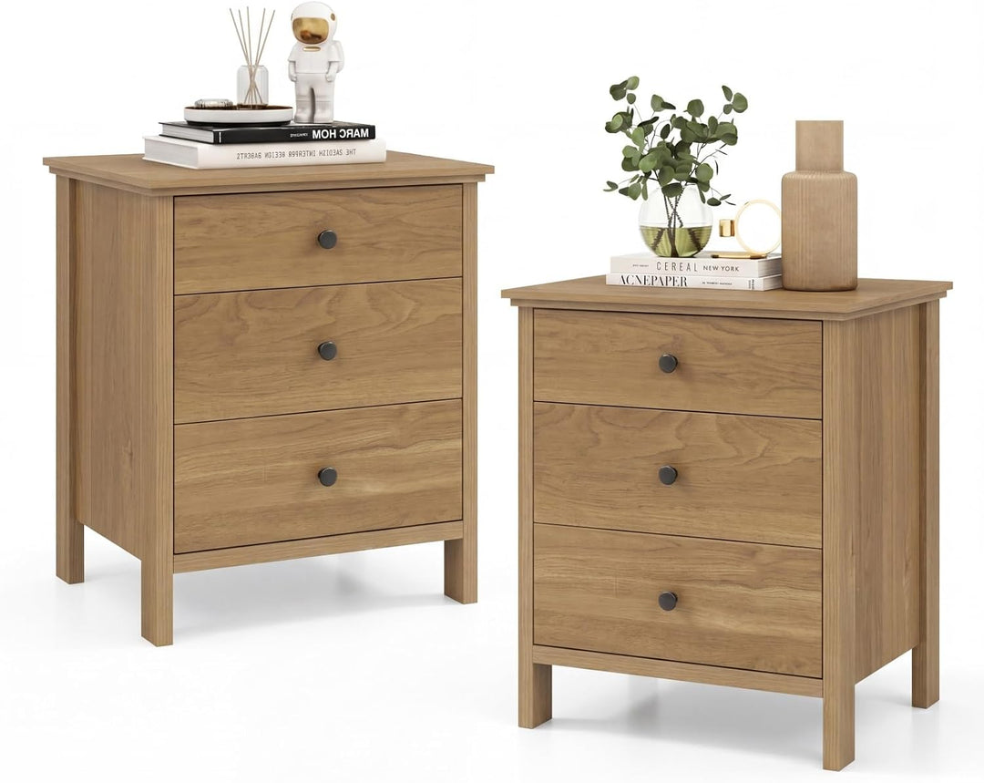 Giantex Nightstand with Drawers Solid Structure Side Table for Storage Bedroom