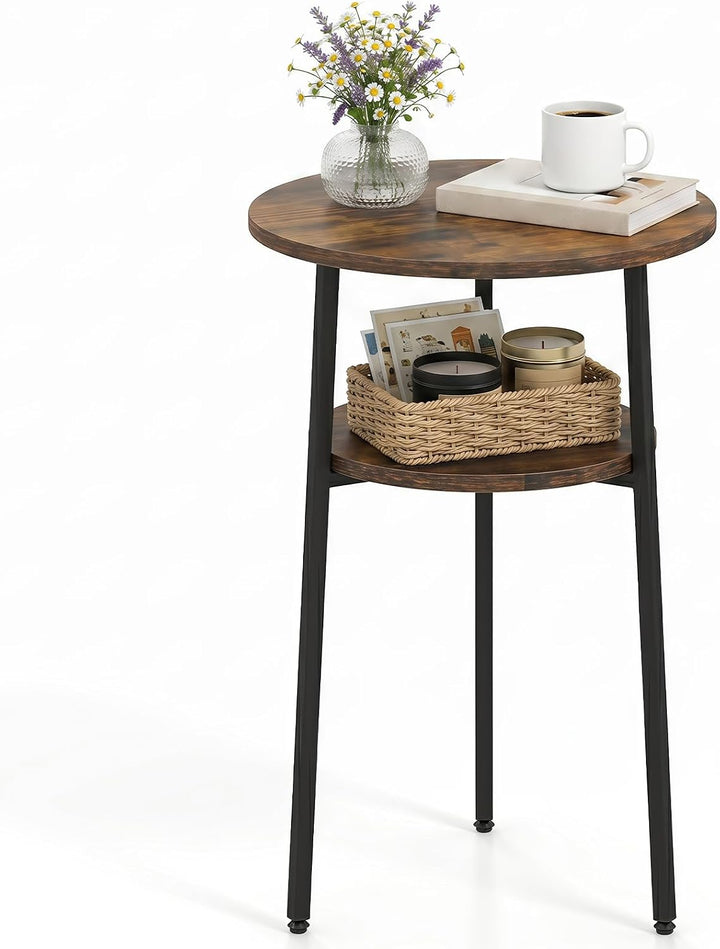 Giantex Round Side Table, 2-Tier End Table w/Metal Frame | Accent Nightstand Bedside Table w/ Storage Shelf for Small Space Sofa Couch Side