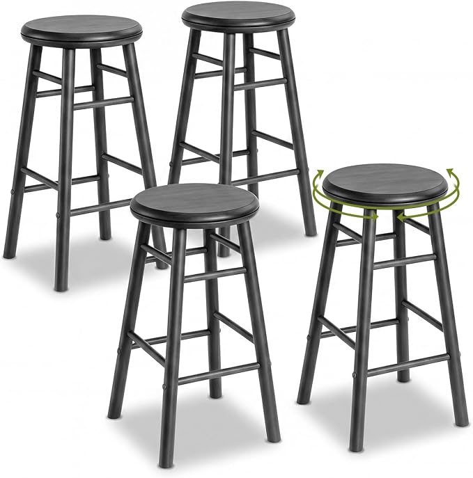 GIANTEX 24 Inch Swivel Bar Stools Set of 2, Rubber Wood, Walnut | Round Bar Chairs w/Backless Design