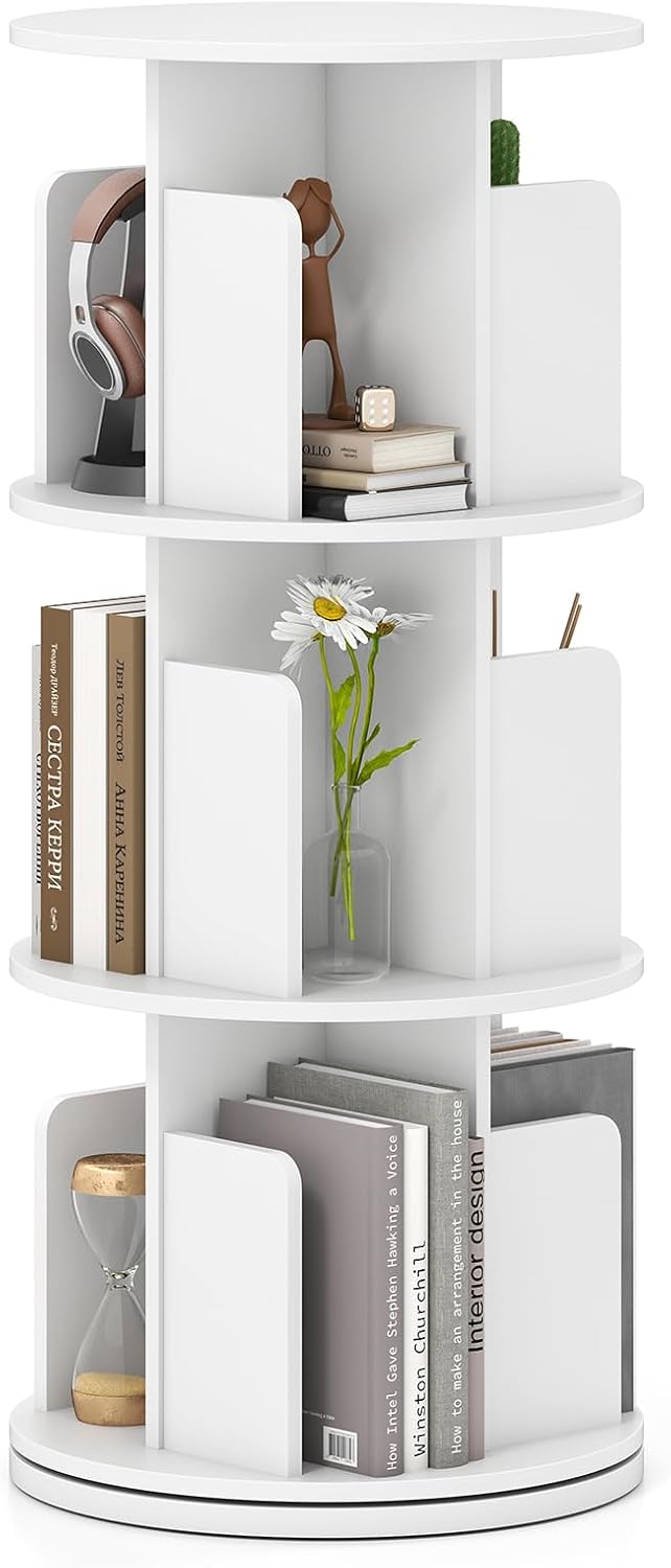 Giantex 3-Tier Rotating Bookshelf 360° Display Rack w/Dividers &amp; Anti-Falling Baffles