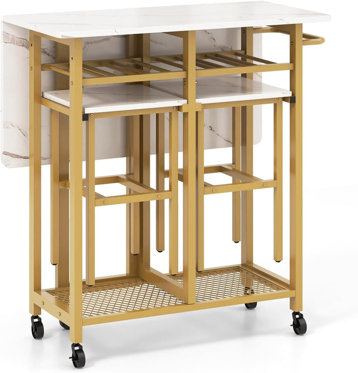 3 Piece Dining Table Set with 6-Bottle Wine Rack
