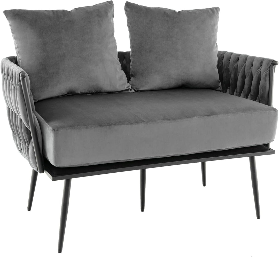 Giantex Loveseat Sofa, Upholstered 2 Seat Sofa Couch with Dutch Velvet, Woven Back and Arms, 2 Pillows