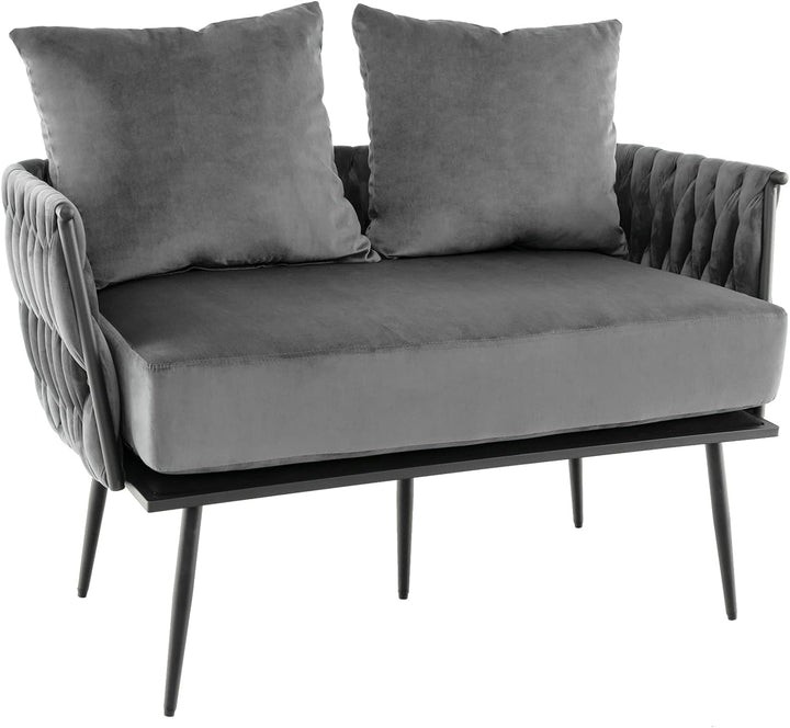 Giantex Loveseat Sofa, Upholstered 2 Seat Sofa Couch with Dutch Velvet, Woven Back and Arms, 2 Pillows